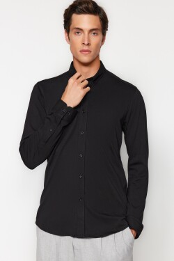 Trendyol Černá Slim Fit Ležérní Pohodlná Flexibilní Košile Knoflíkovým Límcem