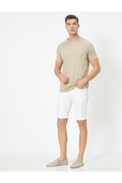 Koton Men's Ecru Pocket Detailed Jean Shorts