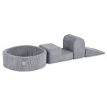 PLUSH NEST PLUSH NEST Hrací sestava s bazénem (3 prvky + bazén Ø 90 × 30 cm) s 200 míčky šedá