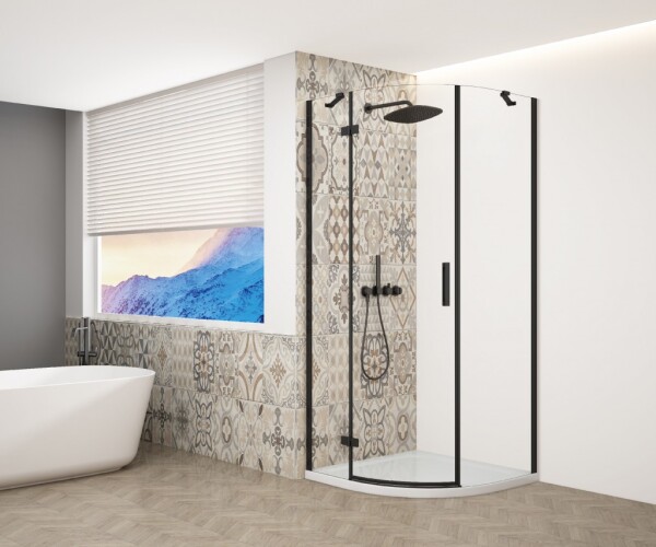 GELCO - TRINITY BLACK čtvrtkruhový kout 900x900 levý, čiré sklo, GT6590CL-B GT6590CL-B