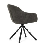 Židle jídelní, béžová látka a tmavě šedá látka v dekoru vintage kůže, černý kov, otočná P90°+ L90° s vratným mechanismem