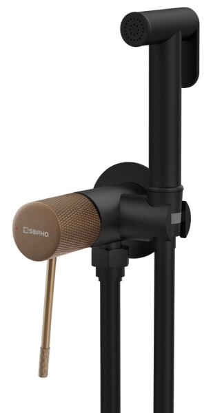 SAPHO - SOLARIS podomítková bidetová baterie se Stop sprškou, kulatá, černá/měď mat WD040PG