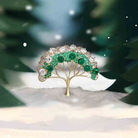 Vánoční brož se zirkony Zasněžený strom, Zlatá