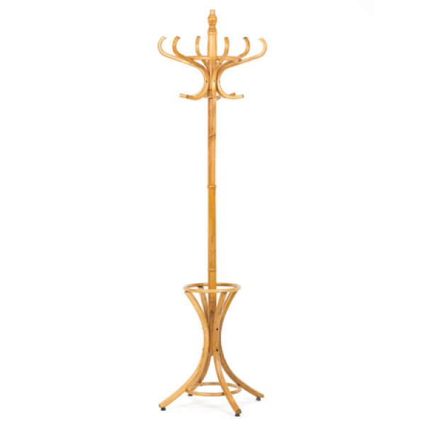 Věšák dřevěný stojanový, masiv topol a bříza, barva medový dub, výška 185 cm