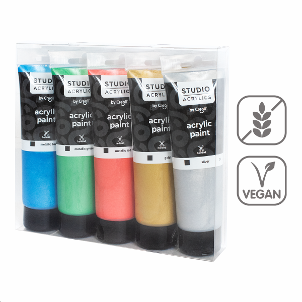 Creall sada metalických akrylových barev Studio acrylics, 5 × 120 ml, mix barev