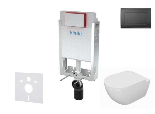 Kielle - Genesis Set předstěnové instalace, klozetu Oudee, sedátka softclose a tlačítka Gemini III, matná černá 30505SZ64