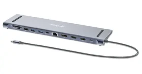 Manhattan Dokovací stanice 12-v-1 stříbrná / Dokovací stanice / USB-C / 2x HDMI 4K / DisplayPort / PD 100W (190305)