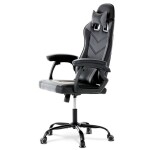 Herní křeslo, šedá a černá ekokůže, houpací mechanika, opěrák 135°