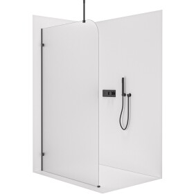 CERANO Sprchová zástěna Walk-in Orbis Top Round - Levá - 8 mm - kulatá vzpěra - černá matná, mléčné sklo - 140x200 cm