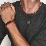 Luxusní pánský náramek s červeným jaspisem Antonio, Červená 20 cm