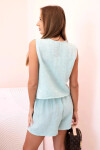 Dámská viskózová souprava – vesta na knoflíky a šortky mátová melanž UNI