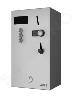 SANELA - Nerezové příslušenství Nástěnný mincovní automat pro 4-12 sprch, přímé ovládání, antivandal, matný nerez SLZA 02M