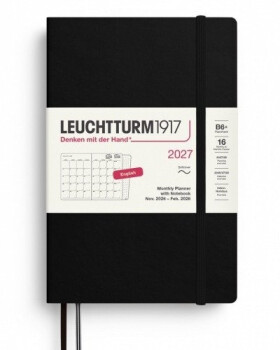 Měsíční plánovač Zápisník Black, Paperback B6+ 2027, 16 Months, Softcover, anglicky