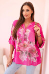 Blůza z bavlny s květinovým vzorem a knoflíky růžová UNI