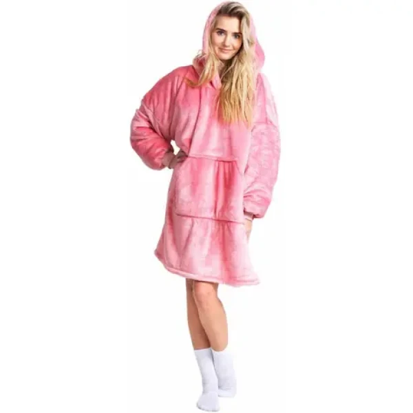 Cozy Noxxiez Růžová - hřejivá televizní mikinová deka s kapucí pro teenagery a dospělé (20-CH356)