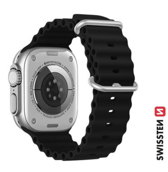 SWISSTEN Silikonový oceánský řemínek pro Apple Watch 42/44/45/49mm černá (46000401)