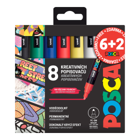 Posca AKCE - 6+2 - sada popisovačů PC-5M, 1,8 - 2,5 mm, mix barev (8 ks)