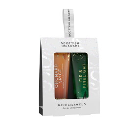 SCOTTISH FINE SOAPS Sada krémů na ruce Orchard Spice/Fir and Firelight – 2 × 30 ml, zelená barva, oranžová barva