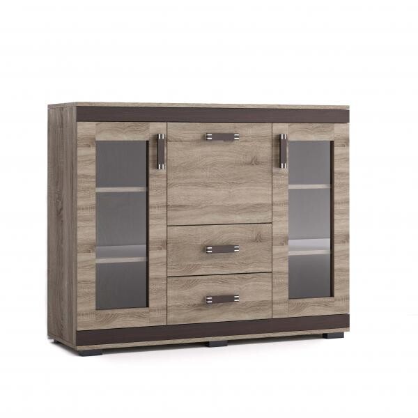 Komoda P27 130 cm Barva korpusu: Šedá, Lišta: Dub - sonoma, Barva dvířek: Trufla