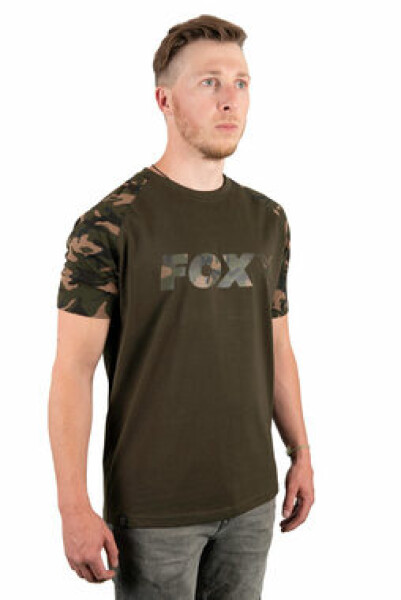 FOX Tričko Raglan Khaki/Camo Sleeve T-Shirt XXL (CFX017)