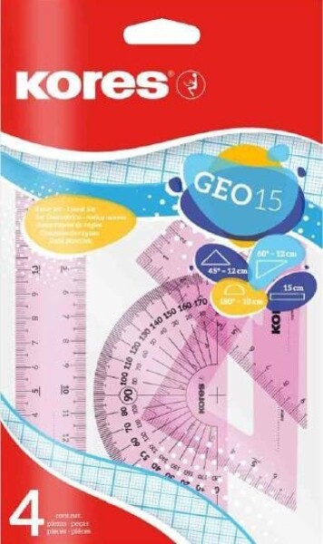 Sada na geometrii GEO set 15cm, set plastových pravítek, 4 ks v polybagu