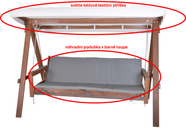 Rojaplast stříška+podušky k houp. ADELAIDA taupe