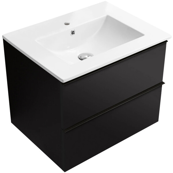 CERANO - Koupelnová skříňka Velora - černá matná, úchytka černá + keramické umyvadlo Todo - bílá lesklá - 61x55x46,5 CER-664897