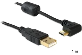 Delock USB 2.0 A - Micro-USB B kabel černá / Propojovací kabel / pravoúhlý 90° / AWG 28 / 1m (83147)