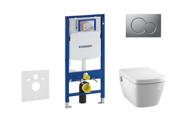 GEBERIT - Duofix Modul pro závěsné WC s tlačítkem Sigma01, matný chrom + Tece One - sprchovací toaleta a sedátko, Rimless, SoftClose 111.300.00.5 NT3