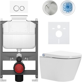 CERANO - Závěsné WC s bidetem Basic/Cronus Standard - bílá lesklá - WC tlačítko Dualo/Bílá - ovládání shora - předstěnová instalace - 59,3x38,4 CER-8050BD86420