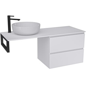 CERANO Koupelnová skříňka Carole - bílá matná + deska pod umyvadlo Navira Slim - 18 mm + konzole černá - 160x46x49,8 cm