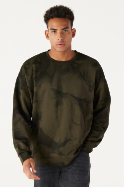 AC&Co / Altınyıldız Classics Men's Khaki Oversize Wide Cut Crew Neck Modern Patterned Soft Textured Sweatshirt