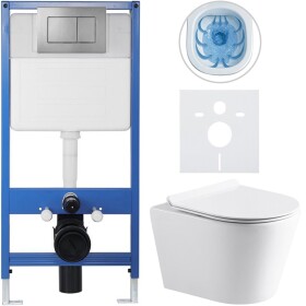 CERANO Kompletní WC set Profi/Carlito - bílá lesklá - WC tlačítko Classic/Tmavě šedá - předstěnová instalace - 48,5x36,5 cm