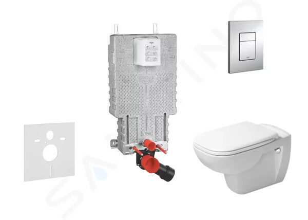 GROHE - Uniset Set předstěnové instalace, klozetu a sedátka D-Code, Rimless, SoftClose, tlačítka Skate Cosmo, chrom 38643SET-KK