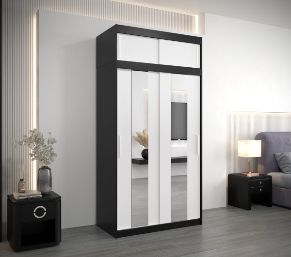 Šatní skříň Abi Po s nástavcem Barva korpusu: Černá, Rozměry: 120 cm, Dveře: Bílá