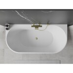 MEXEN/S - Oval vana volně stojící nástěnná 160 x 80, bílá, sifon a přepad zlatá kartáčovaná 52671608000-55