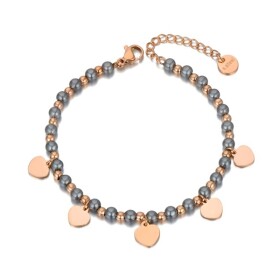 Perlový náramek Maccia - chirurgická ocel, perla, srdce, Zlatá 16 cm + 4 cm (prodloužení)