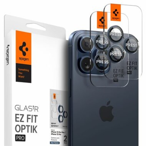 Spigen Glass tR EZ Fit Optik Pro ochranné sklo na fotoaparát pro Apple iPhone 15 Pro 15 Pro Max 2ks modrá (AGL07164)