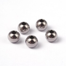 Korálek z nerezové oceli se širokým průvlekem - platinový - 6 x 5 mm - 1 ks