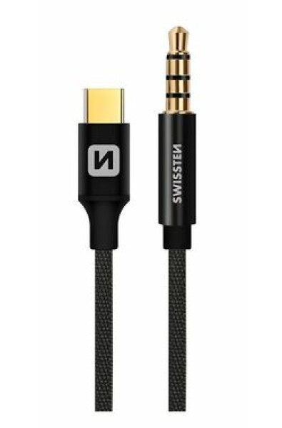 SWISSTEN TEXTILE Audio adaptér USB-C - 3.5mm jack 1.5m černá (73501303)