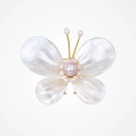Luxusní perleťová brož ve tvaru motýla s pravými perlami, Zlatá