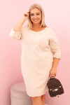 Dámská sukni Plus Size z bavlnou s jednoduchým střihem a rukávem 3/4 béžová UNI