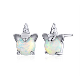 Elenys stříbrné náušnice Opálový jednorožec Unicorn