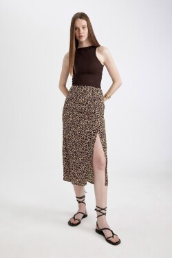 DEFACTO Form Leopard Patterned Slit Moroccan Midi Skirt