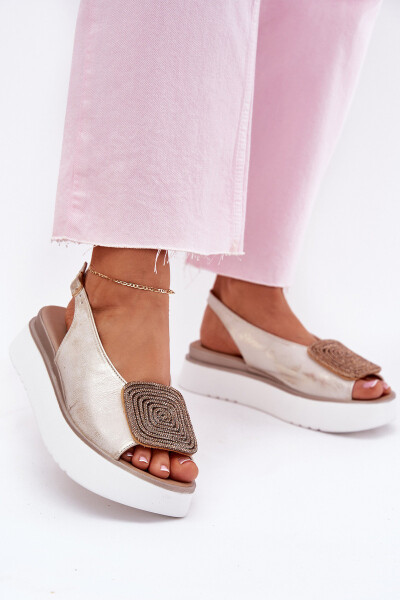 Zazoo 1786 Kožené Dámské Sandály Na Platformě S Dekorací Zlaté Ošoupané 37