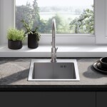 REA - Ocelový dřez Leo 40 BRUSH NICKEL s kuchyňskou baterií KPL-96000