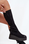Dámské kozačky nad kolena na platformě a klínku Vinceza – černé Velikost: 38