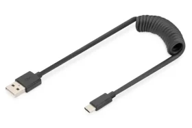Digitus USB-A - USB-C / Datový kabel / Pružinový / TPE / USB 2.0 / PD 60W / 1m (AK-300430-006-S)