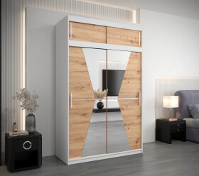 Šatní skříň Abi Ma s nástavcem Barva korpusu: Bílá, Rozměry: 150 cm, Dveře: Dub artisan