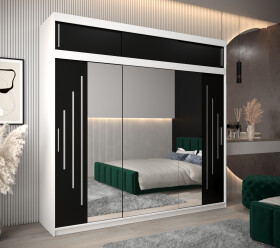 Šatní skříň Abi Y2 s nástavcem Barva korpusu: Bílá, Rozměry: 250 cm, Dveře: Černá